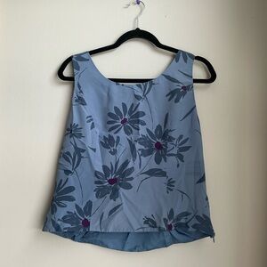 Adrianna Papell Silk Floral Tank Top Blue Sleeveless Blouse Women’s 14 Vintage